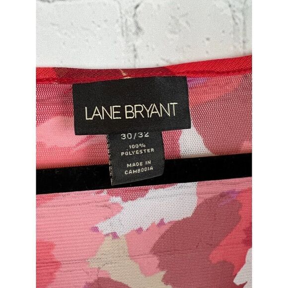 LANE BRYANT floral white pink red semi-sheer blouse top 30/32 - Picture 2 of 6